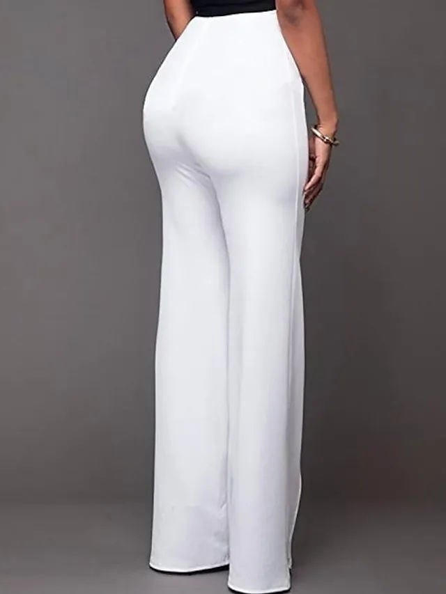 Women‘s Dress Work Pants Straight Culottes Wide Leg Chinos Mid Waist Basic Party Black White S M Summer