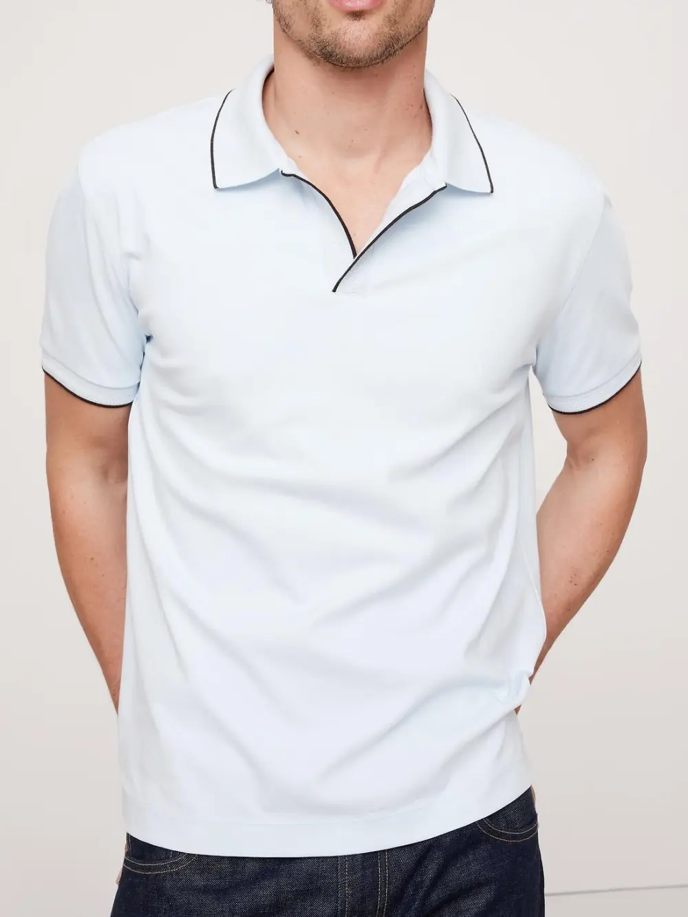 Men's Cotton Cerulean Blue Contrast Polo Shirt