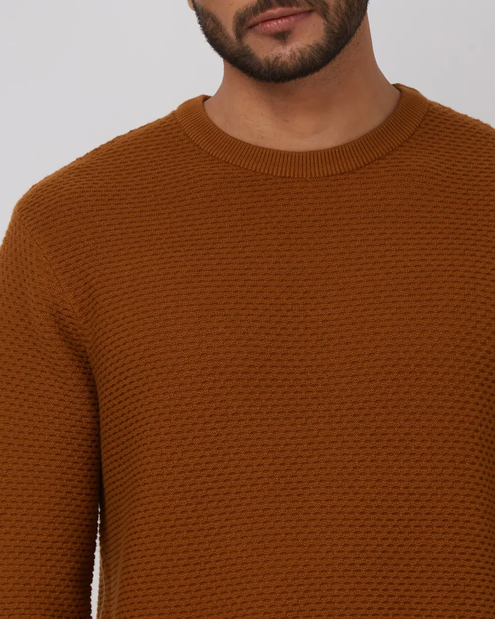 Comfortable Soft Daily Slim Rust Cotton Sweater