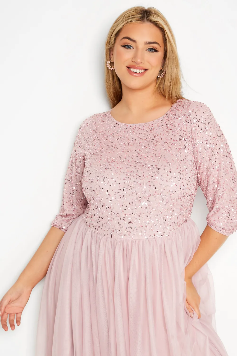 LUXE Curve Navy Blue Sequin Hand Embellished Maxi Dress