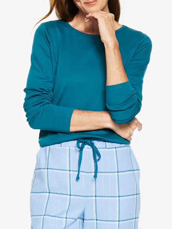 Women'S Casual Blue Plaid Drawstring Pajama Set