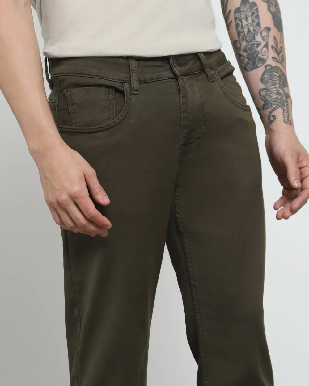 Classic Versatile And Comfortable Straight Dark Olive Jeans