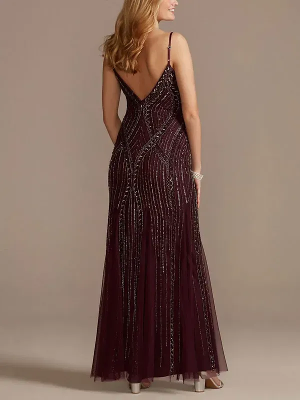 embroidered spaghetti strap bridesmaid dress