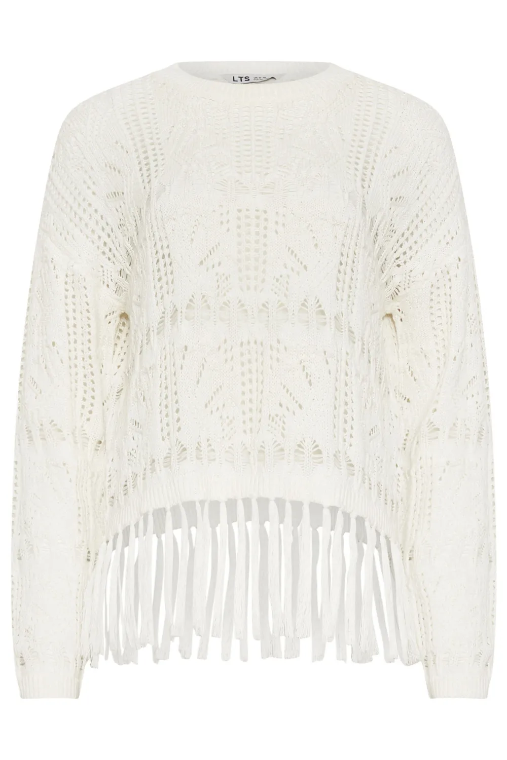 LTS Tall White Crochet Tassel Jumper