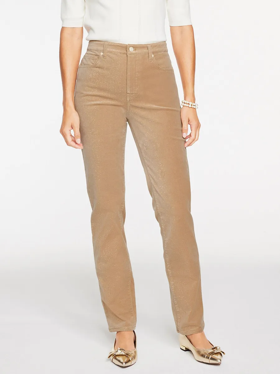 Lady'S Comfortable Light Khaki Corduroy Straight-Leg Trousers