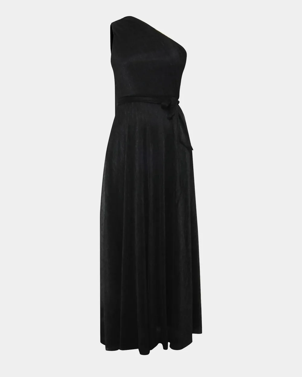 Elastic Waist One Shoulder Dress -Black