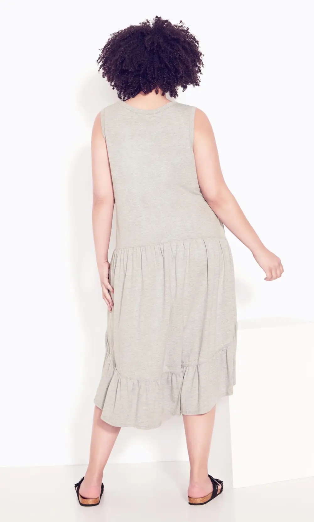 Evans Grey Sleeveless Dipped Smock Hem Midi Dress