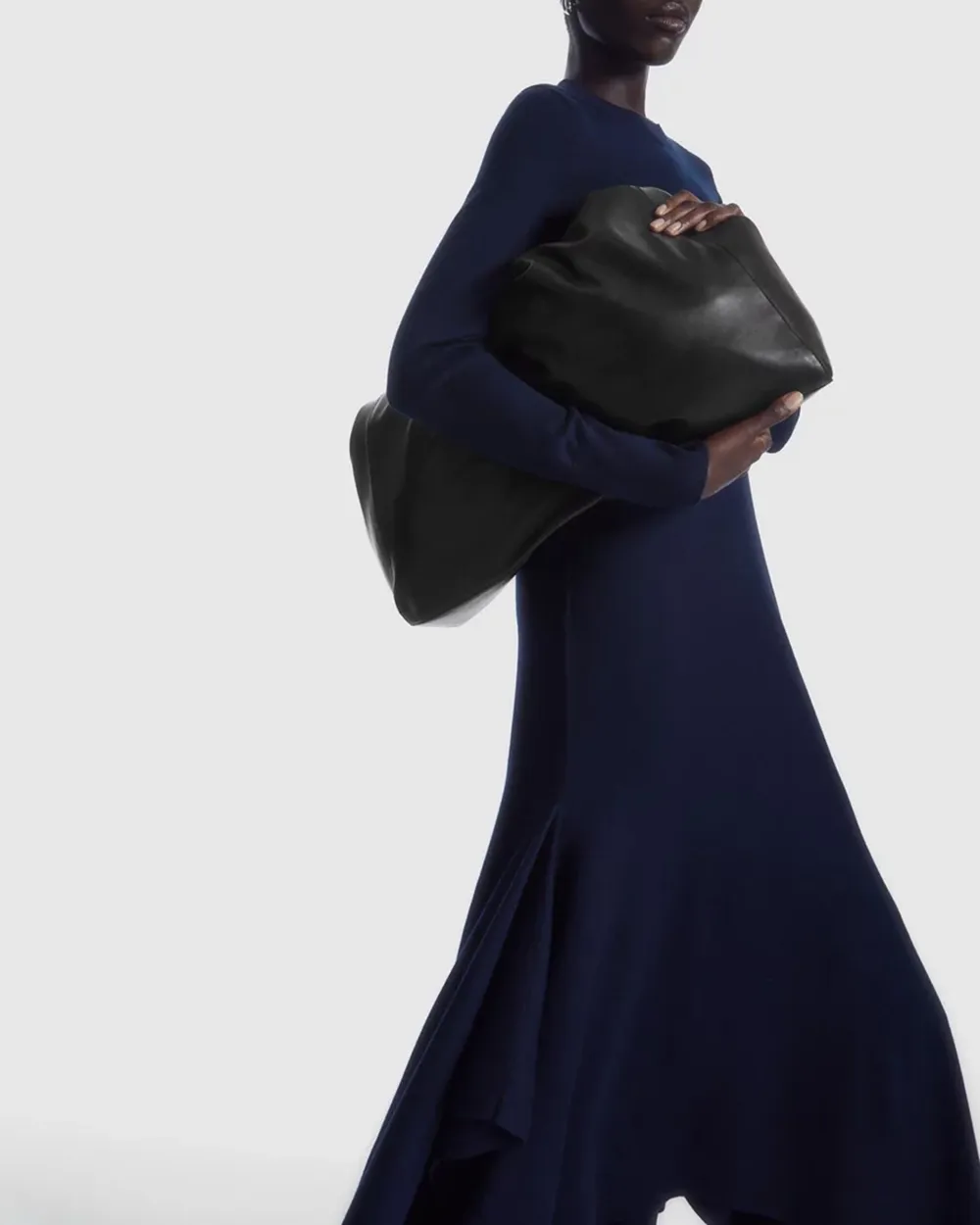 Navy Blue Wool Midi Dress