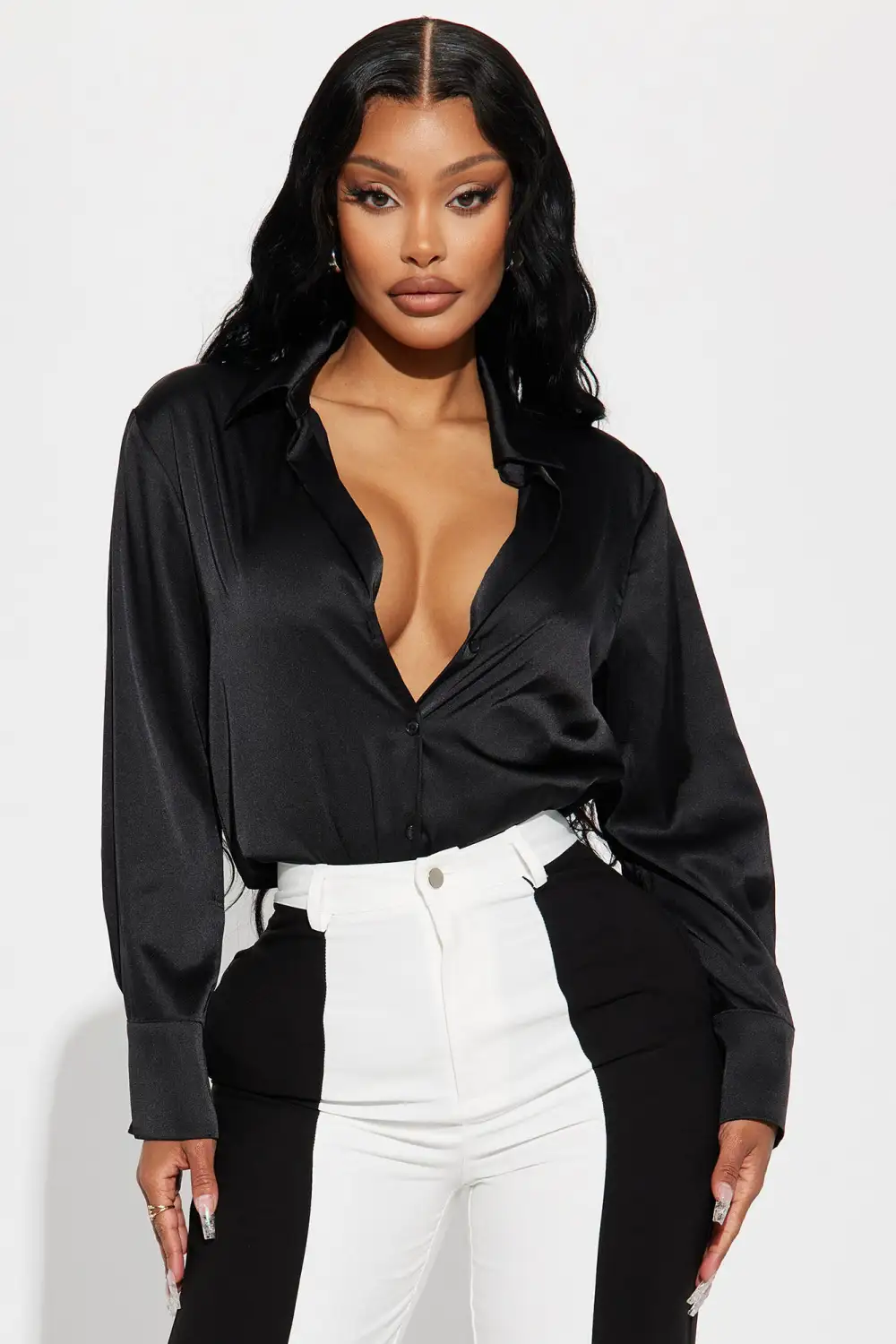 Popular Girl Satin Shirt - Black
