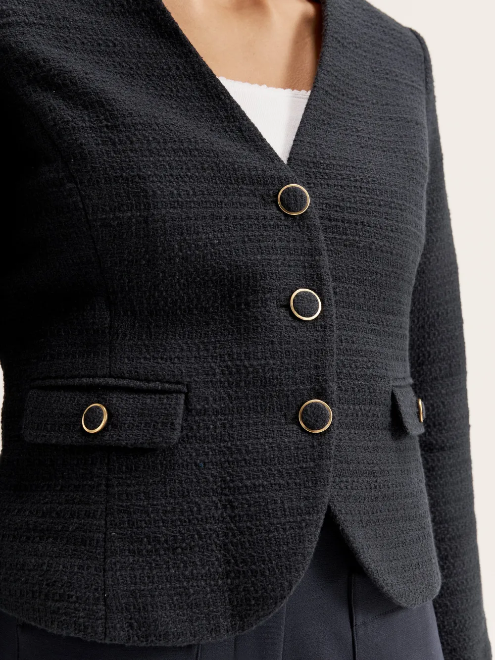 V Neck Tweed Jackets