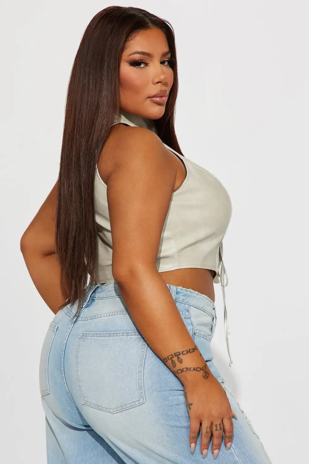 Keep On Going Faux Leather Top - Grey