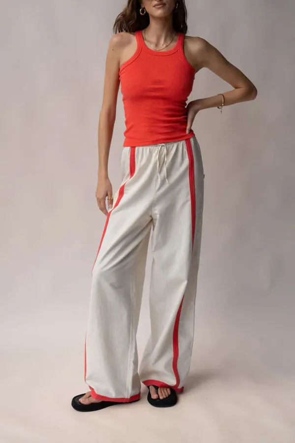 White Simple Patchwork Stripes Straight  Pants
