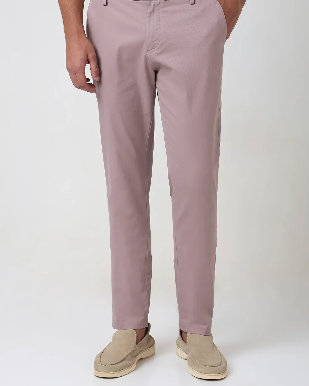 Classic Versatile Slim-Fit Straight-Leg Pink Trousers