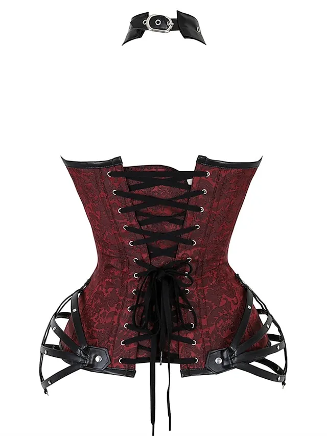 Women's Plus Size Corsets Halloween Waist Trainer Body Shaper Flower Sport Casual Punk & Gothic Daily Going out Polyester Breathable Halter Neck Sleeveless Summer Spring Black Red