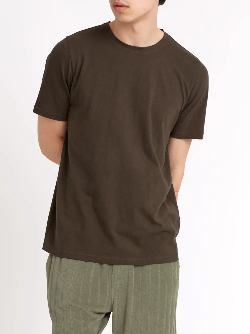 Dark Brown Cotton Crew Neck T-Shirt