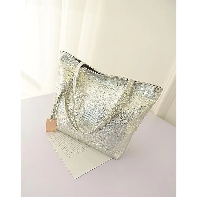 Women's Tote Shoulder Bag Tote Nylon PU Leather Outdoor Office Daily Zipper Solid Color Silver Black Gold