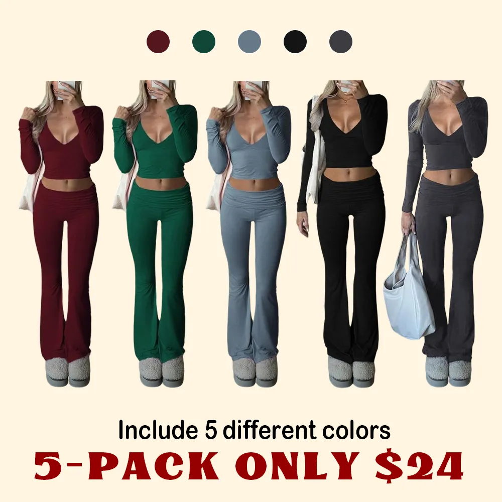 Slim-Fit Crop Top & Pants Two-Piece Set