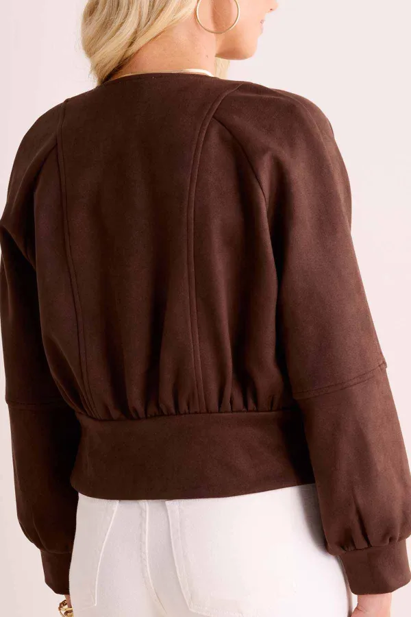 Chocolate Brown Button-Front Cropped Jacket