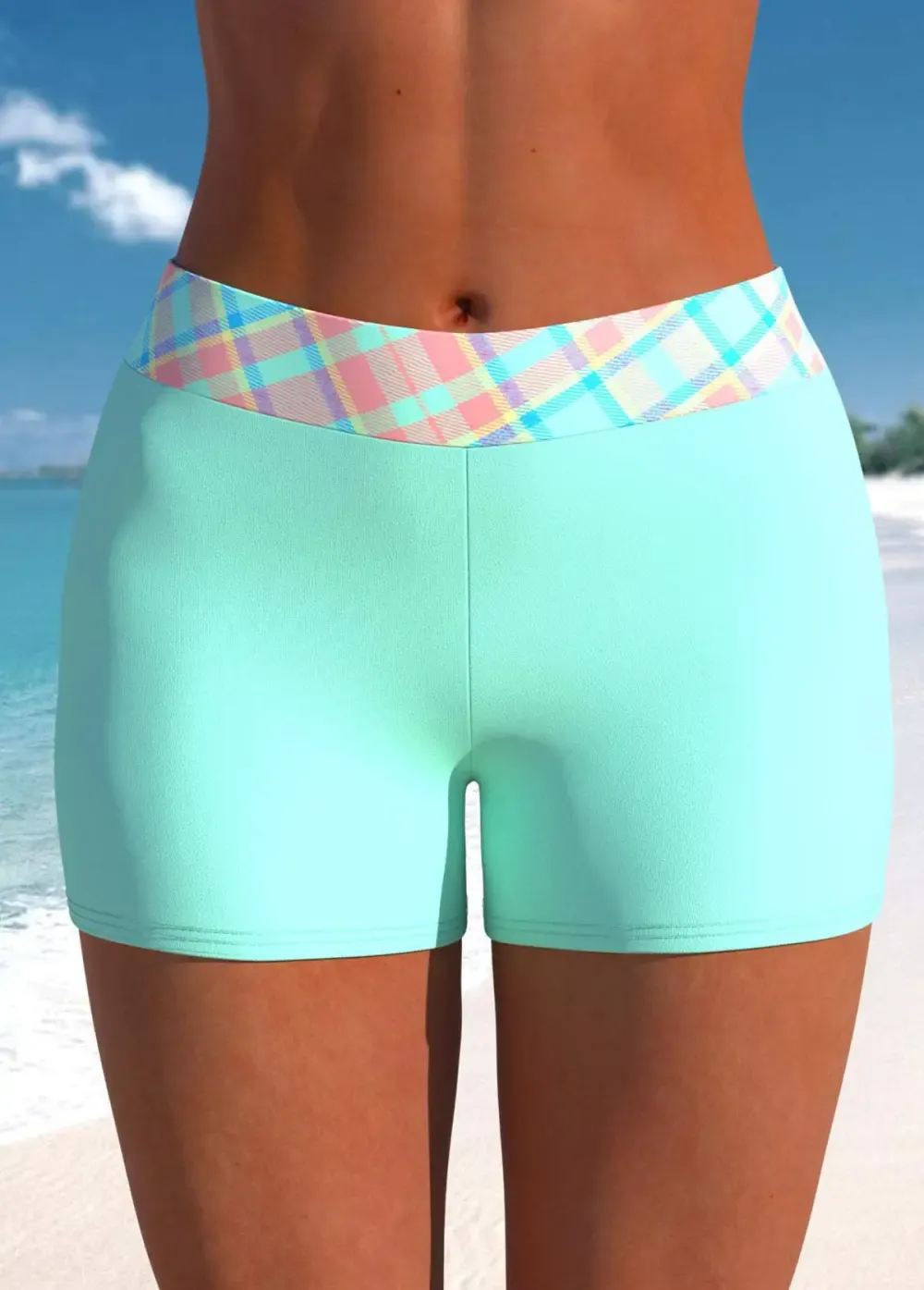 V Neck Patchwork Light Pink Tankini Top