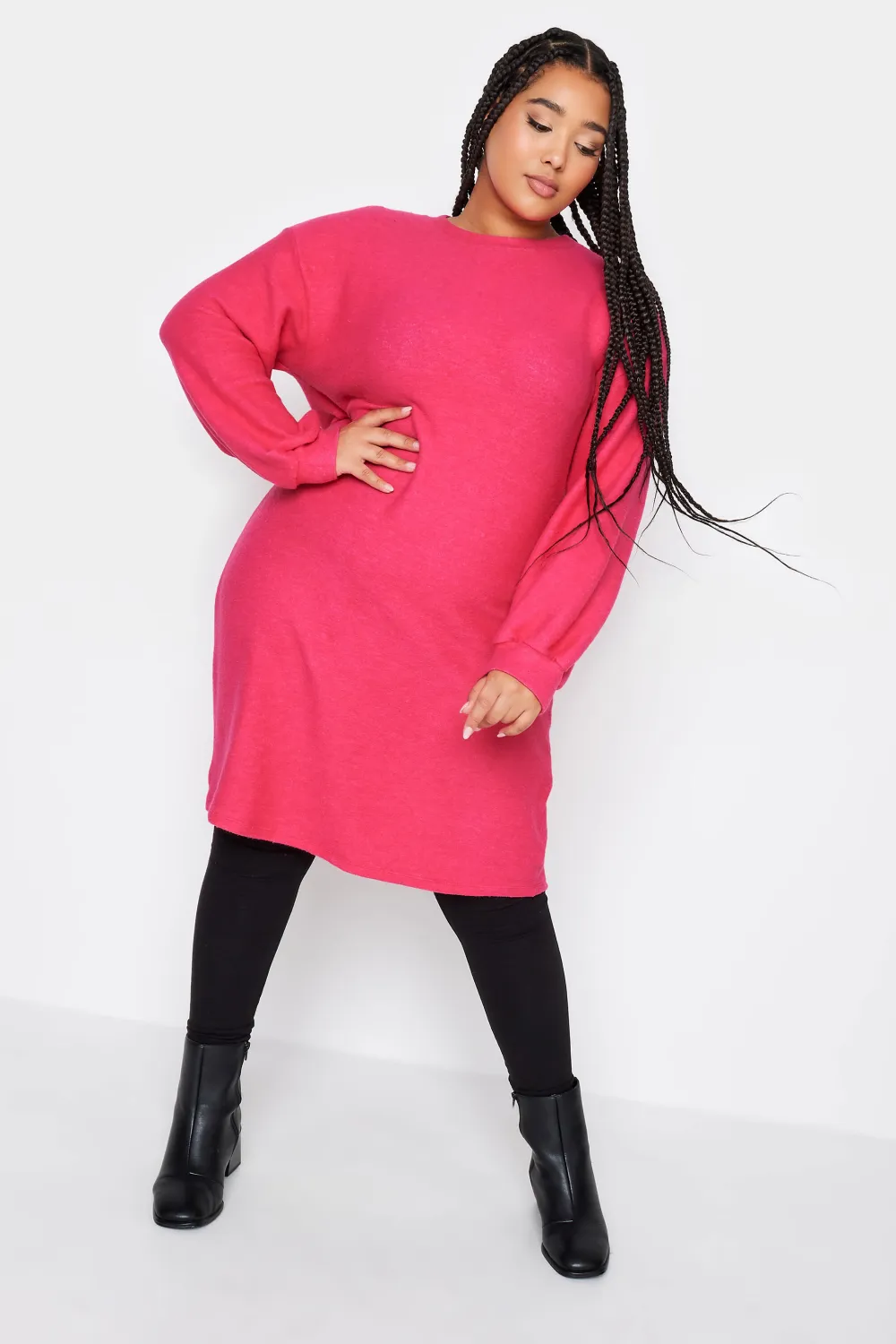 YOURS Curve Hot Pink Soft Touch Midi Jumper Dress