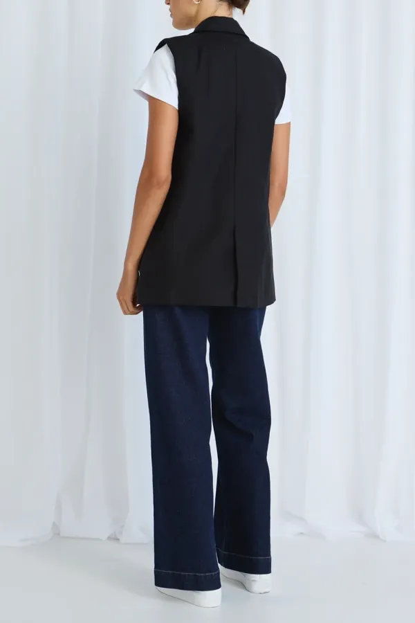 Black Linen Longline Vest
