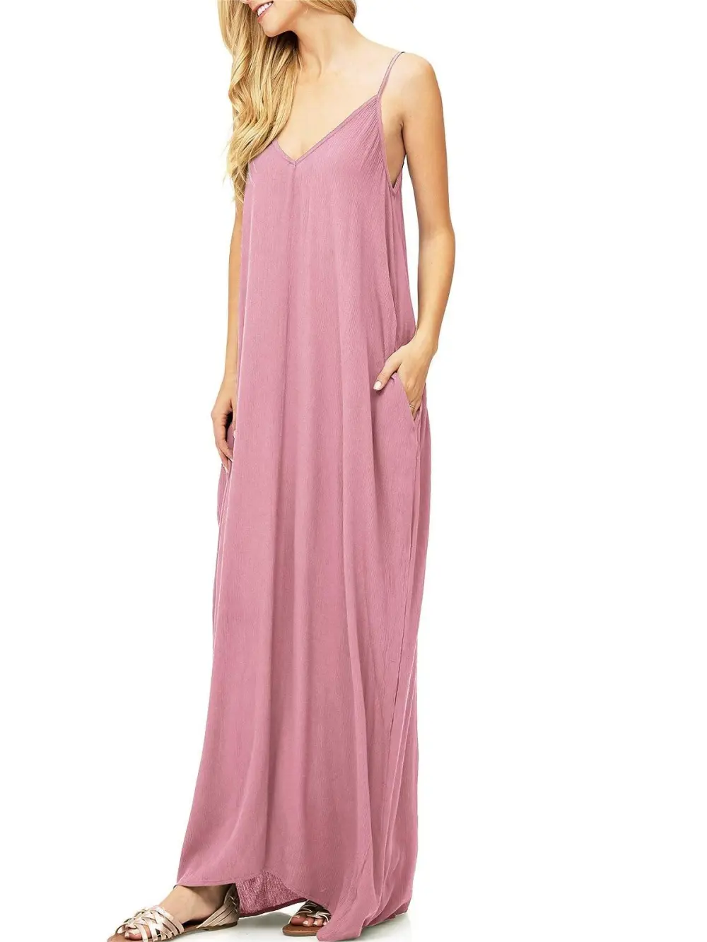 Solid Color V-Neck Maxi Dress