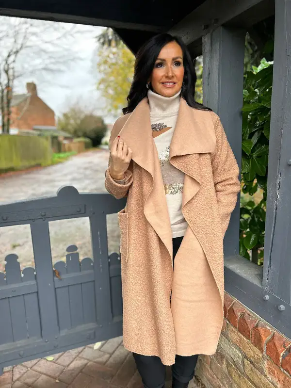 Camel Waterfall Boucle Coat Esther