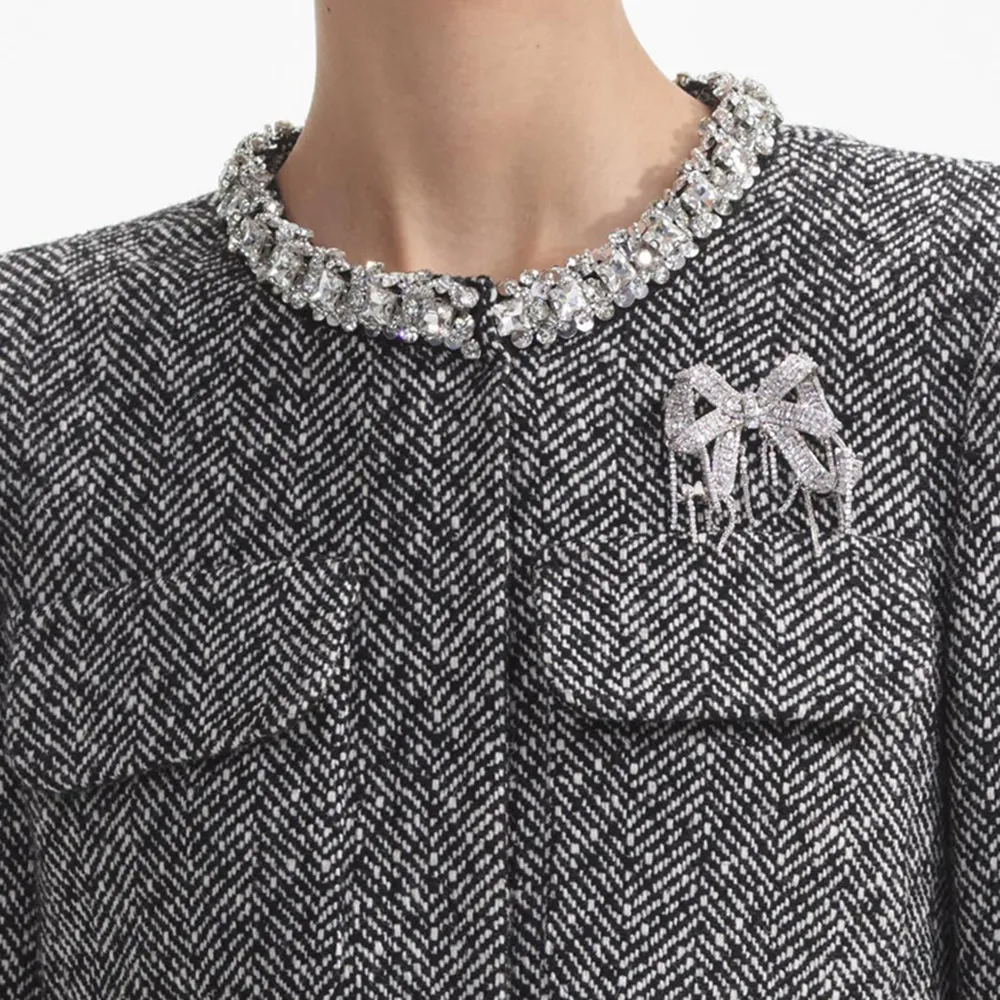 Black Herringbone Embellished Jacket