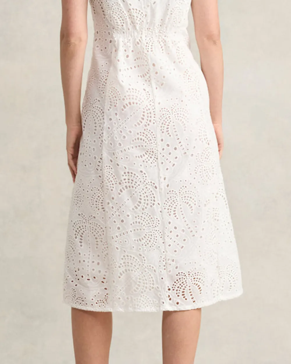 V Neck Short Sleeve Eyelet Midi Dress