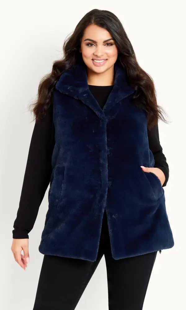 Evans Navy Blue Faux Fur Gilet