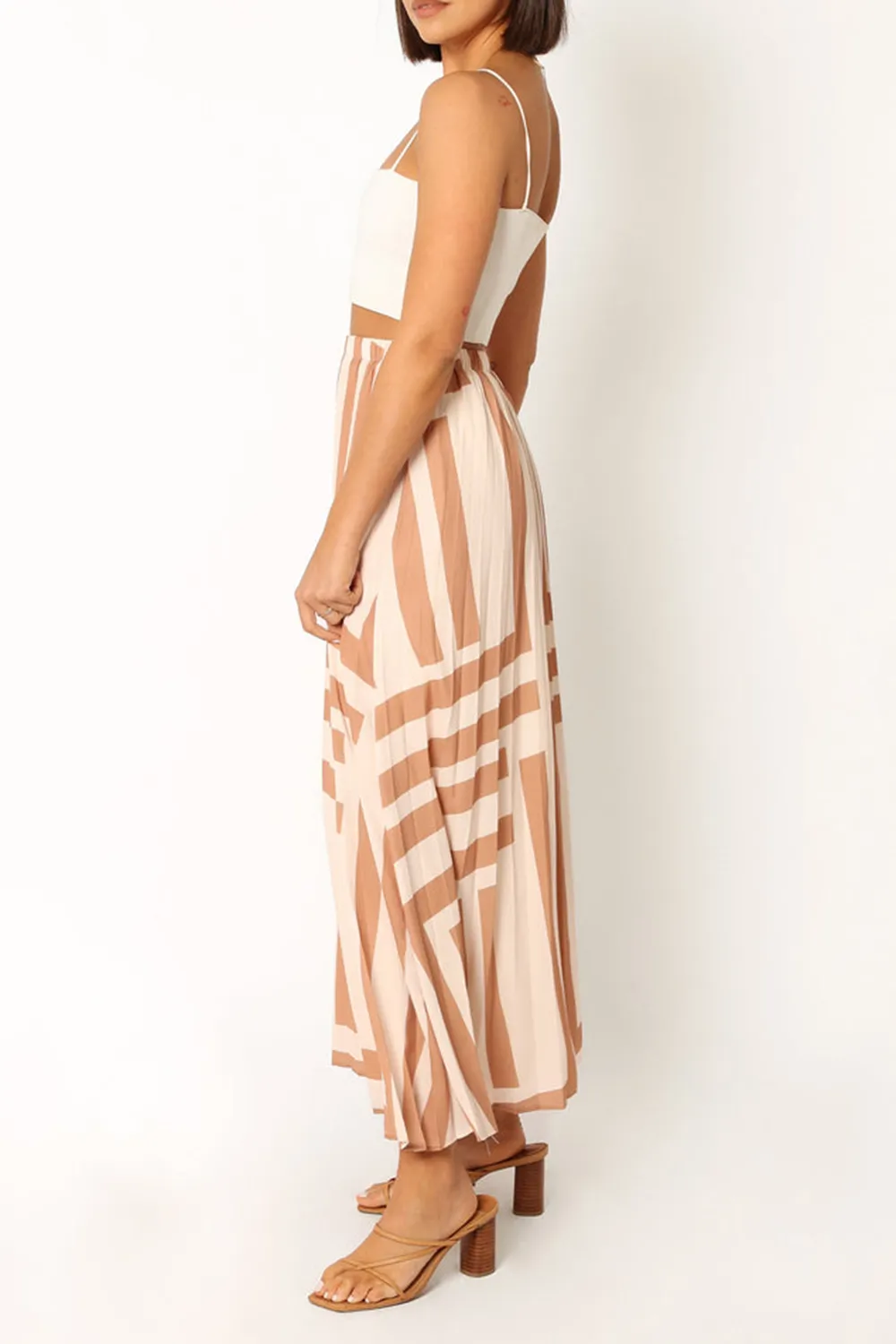 PLEAT MIDI SKIRT - TAN
