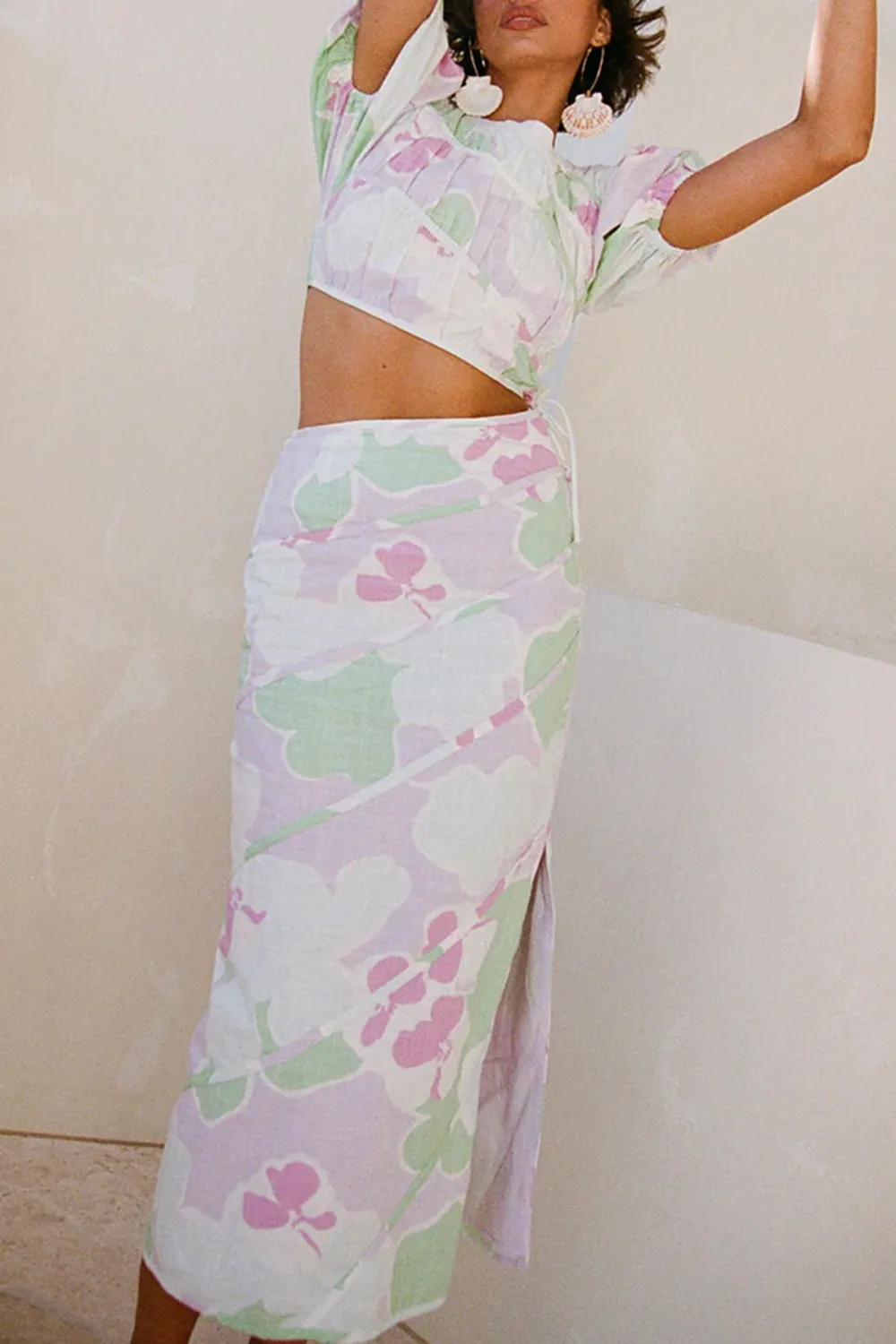 Pastel Print Midi Skirt