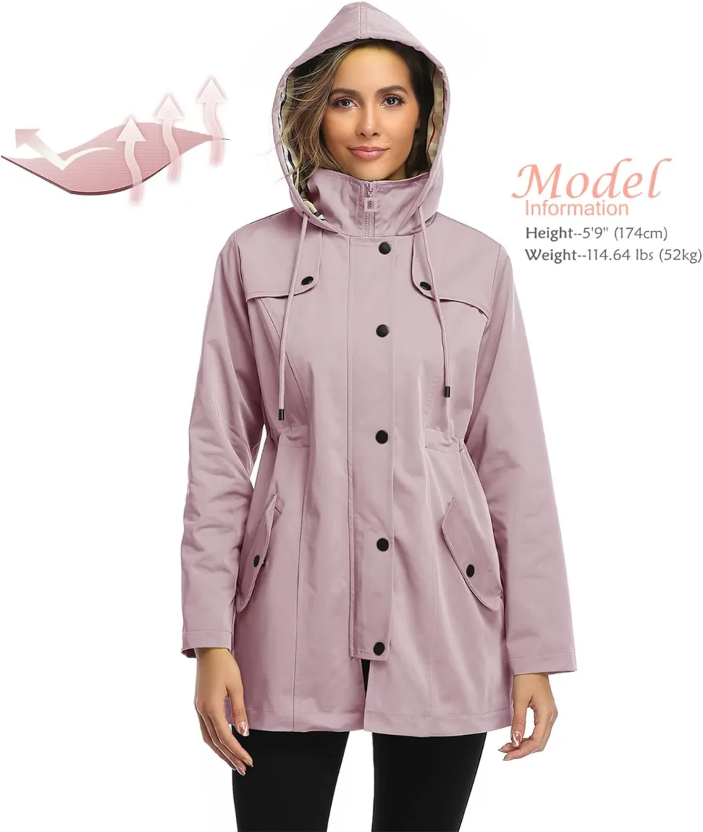 Women's Long Hooded Rain Jacket Outdoor Raincoat Windbreaker