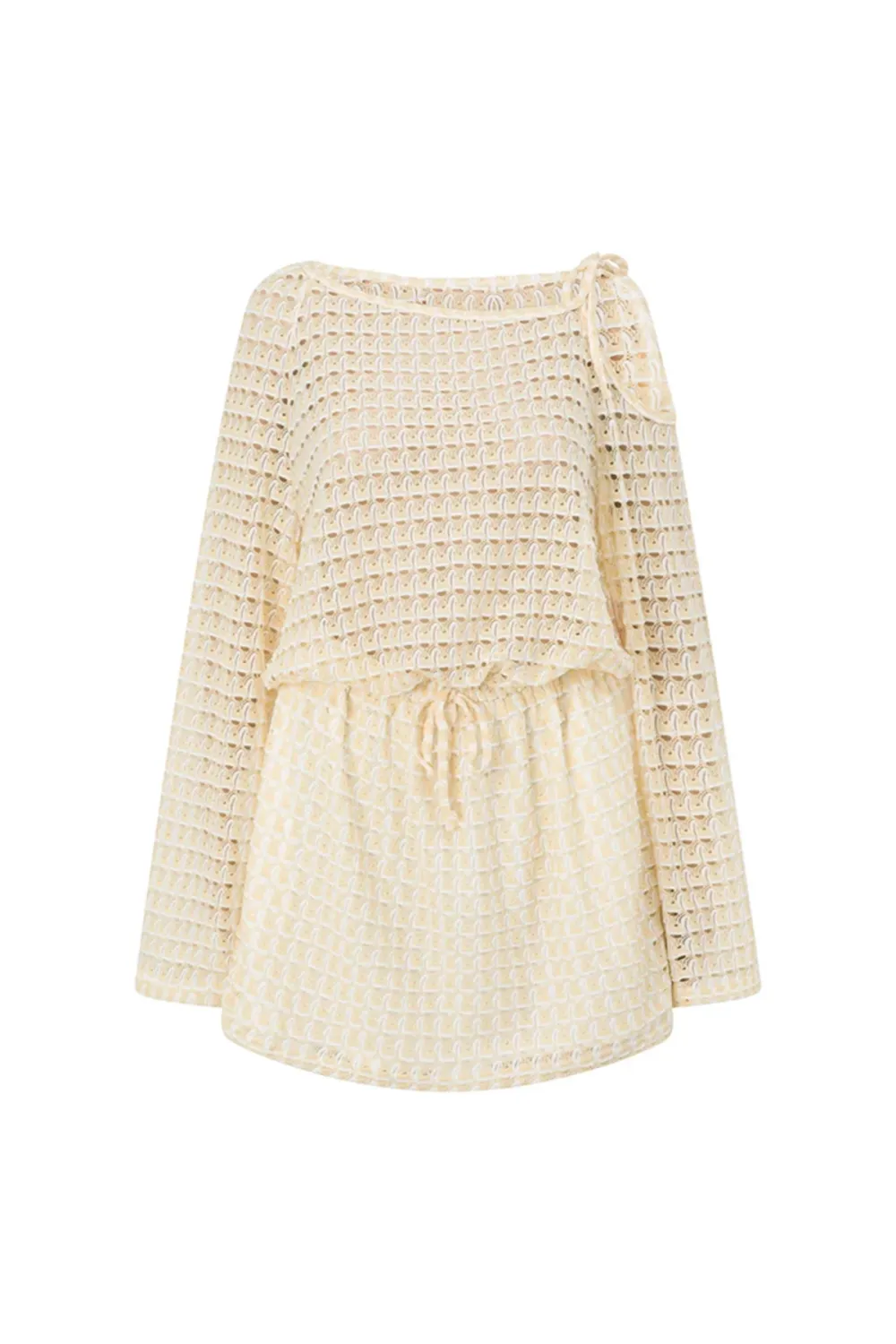 Off Shoulder Textured Long Sleeve Mini Dress