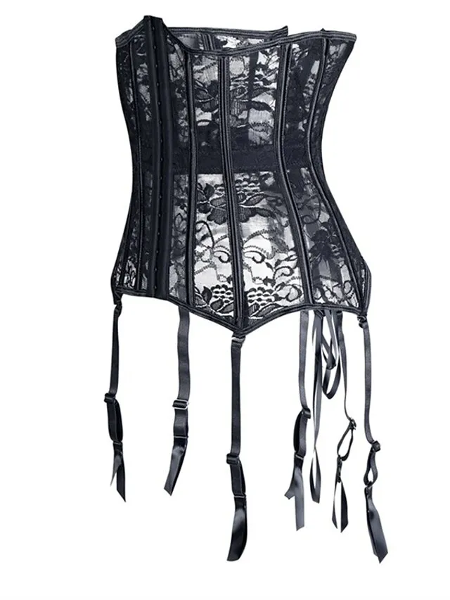 Corset Women's Corsets Corset Tops Party & Evening Valentine's Day Club Black Sexy Breathable Underbust Corset Hook & Eye Lace Up Lace Backless Tummy Control Lace Flower All Seasons