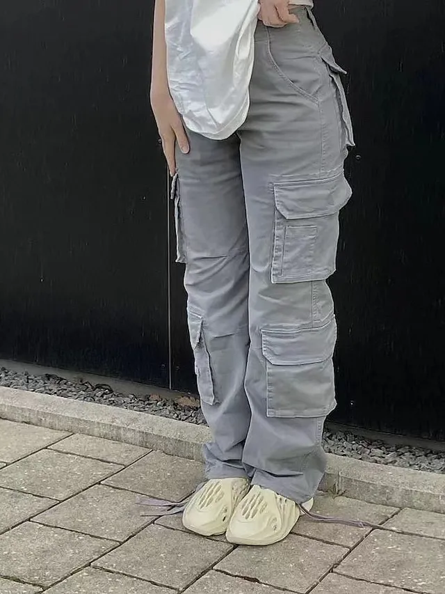 Women's Cargo Pants Pants Trousers Baggy Full Length Cotton Blend Baggy Micro-elastic Mid Waist Fashion Casual Office Black Green S M Autumn / Fall