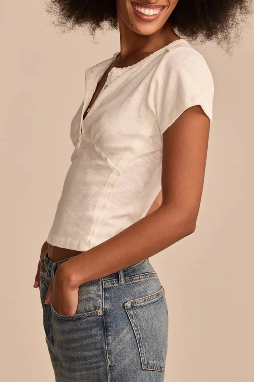 Whisper White Crochet Trim Short Sleeve Henley