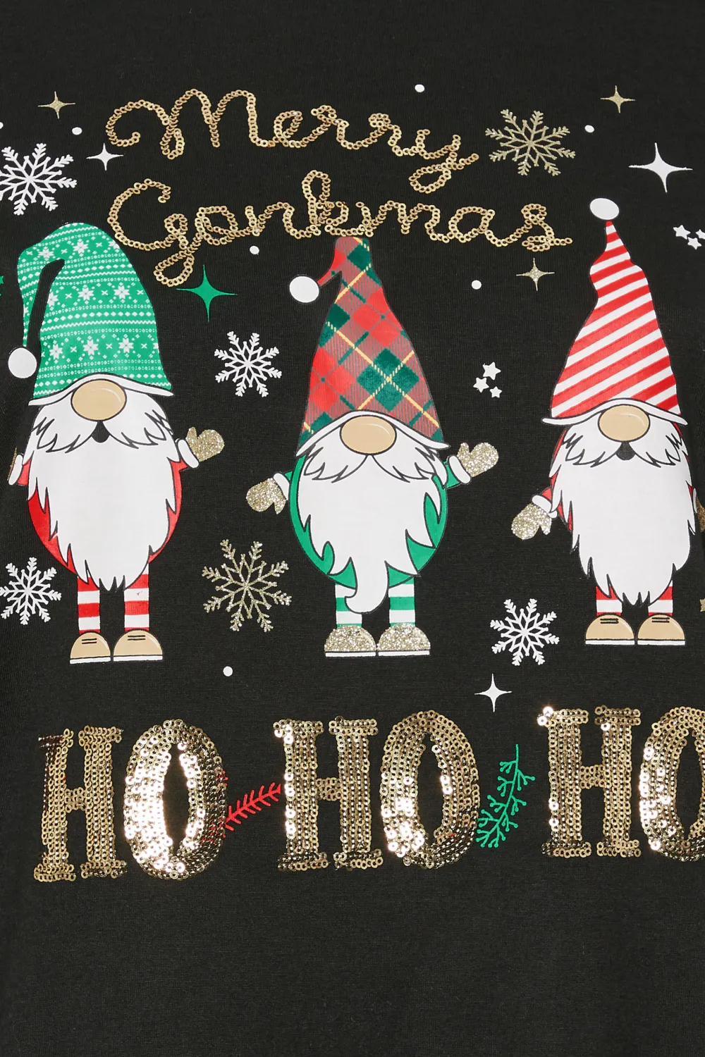 复制YOURS Curve Black 'Merry Gonkmas' Sequin Embellished Christmas Top