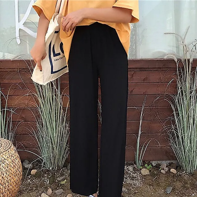 Women's Dress Pants Wide Leg Chinos Ankle-Length Baggy Micro-elastic Mid Waist Fashion Streetwear Daily Weekend Black S M Summer Spring &  Fall