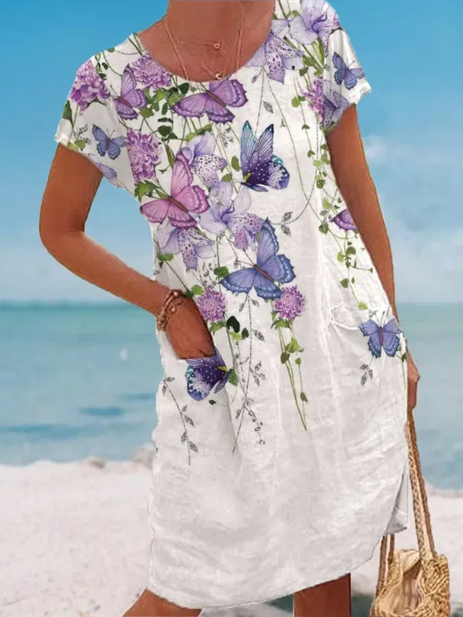 Women's Butterfly Floral Pocket Dress