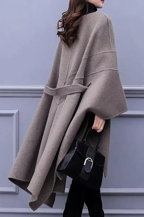 Oversized Solid Mid Length Cape Coat