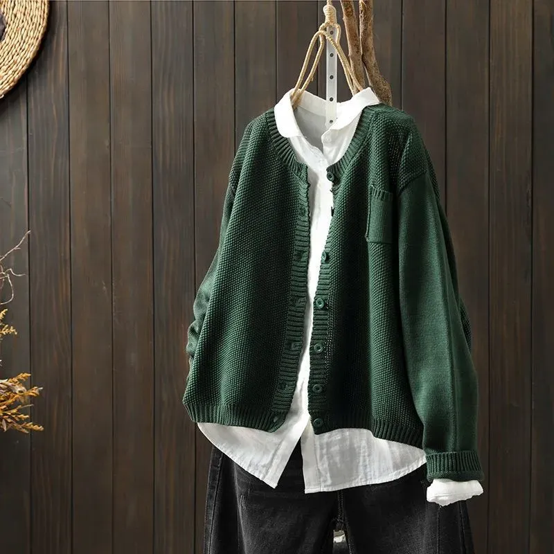 Vintage Solid Long Sleeve Sweater Cardigan