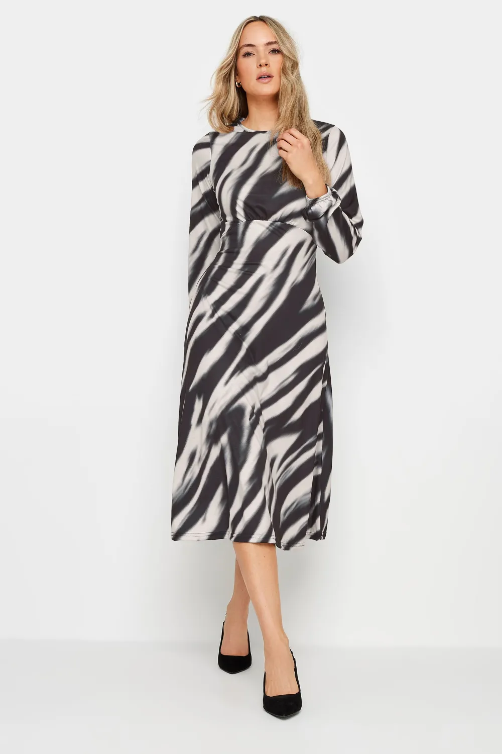 LTS Tall Black Abstract Stripe Print Midi Dress