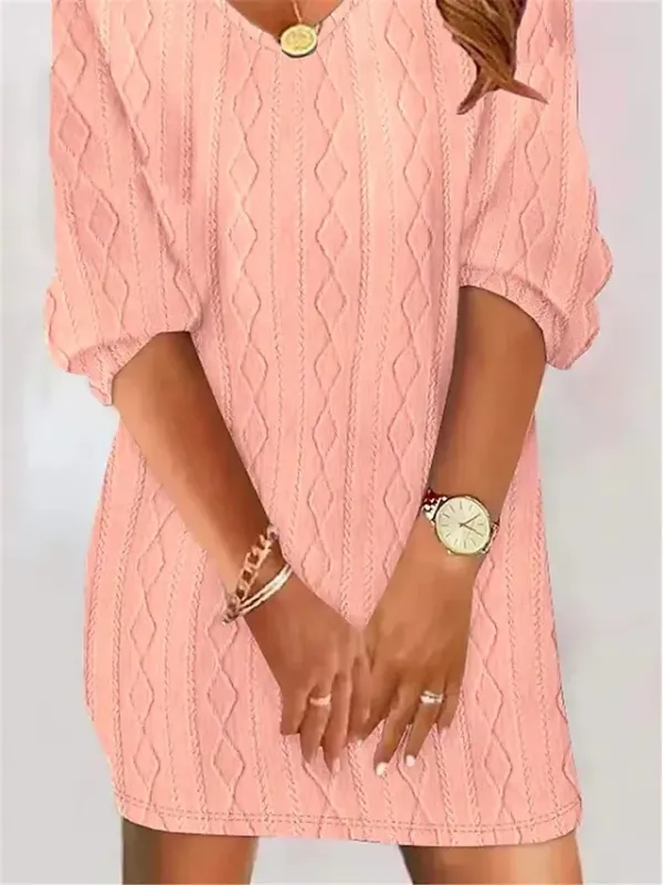 Women's Sweater Dress Jumper Dress Casual Dress Mini Dress Knitwear Fashion Basic Daily Date Going out Weekend V Neck Long Sleeve Ribbed 2023 Loose Fit Pink S M L XL XXL 3XL