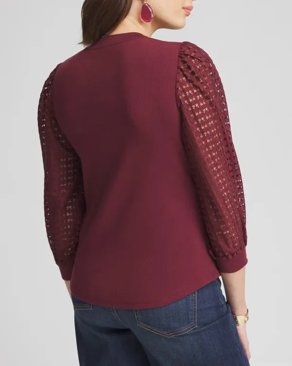 Split Neck Lace Sleeve Top