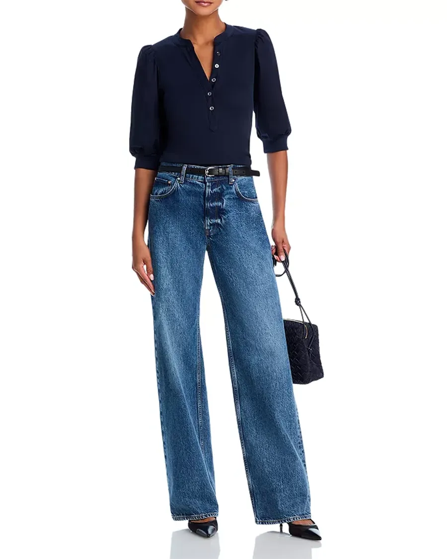 V-Neck Button Front Top