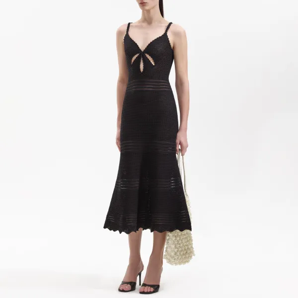 Black Crochet Cut Out Midi Dress