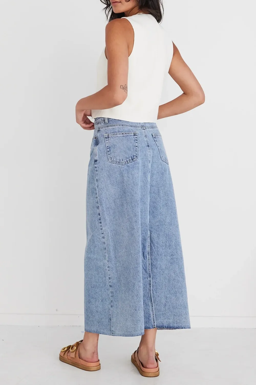 Vintage Blue Denim Midi Skirt