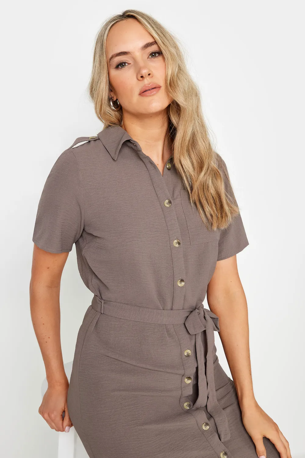 LTS Tall Brown Button Through Midi Dress