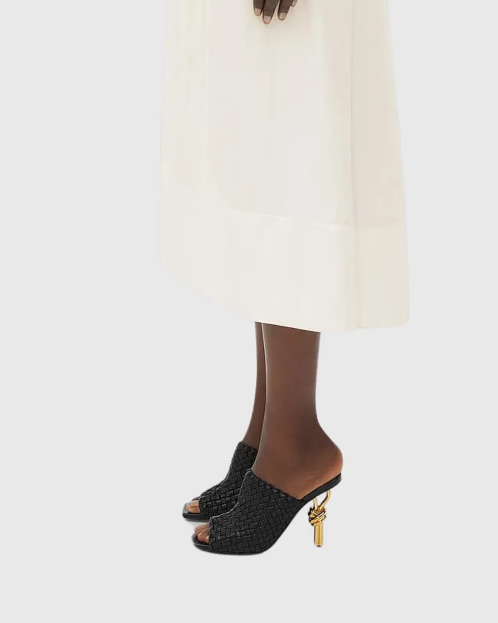 Woven Metal Knot Mules in Black